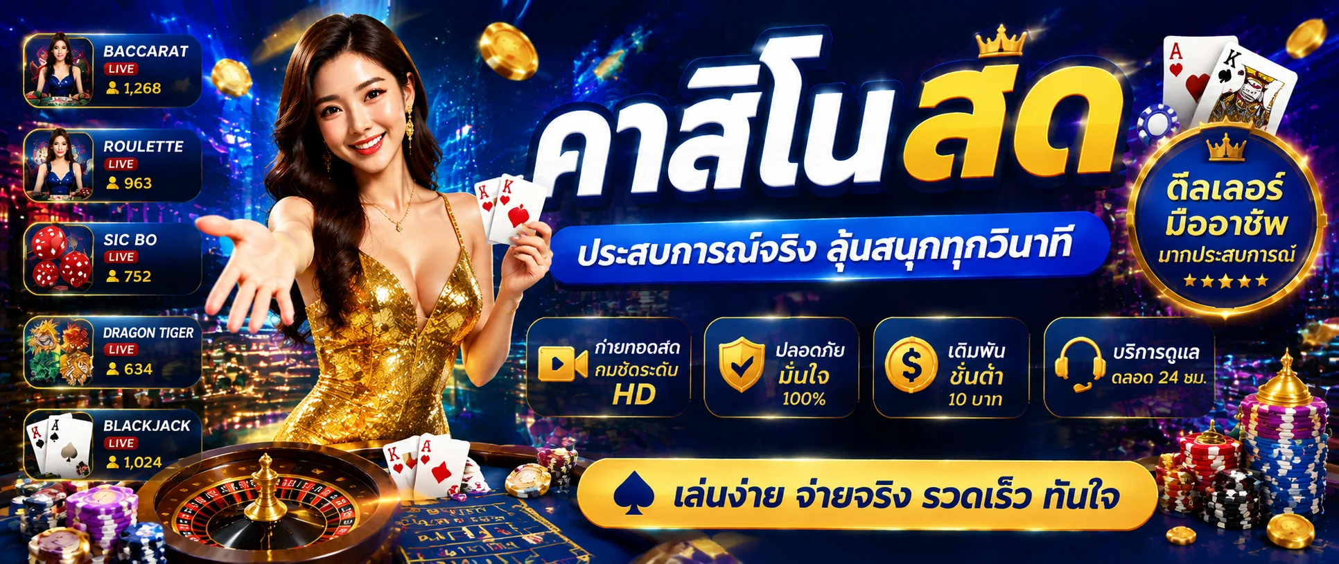 โต๊ะบาคาร่าสด คาสิโนออนไลน์บนโชคดี89 พร้อมดีลเลอร์ประจำโต๊ะ